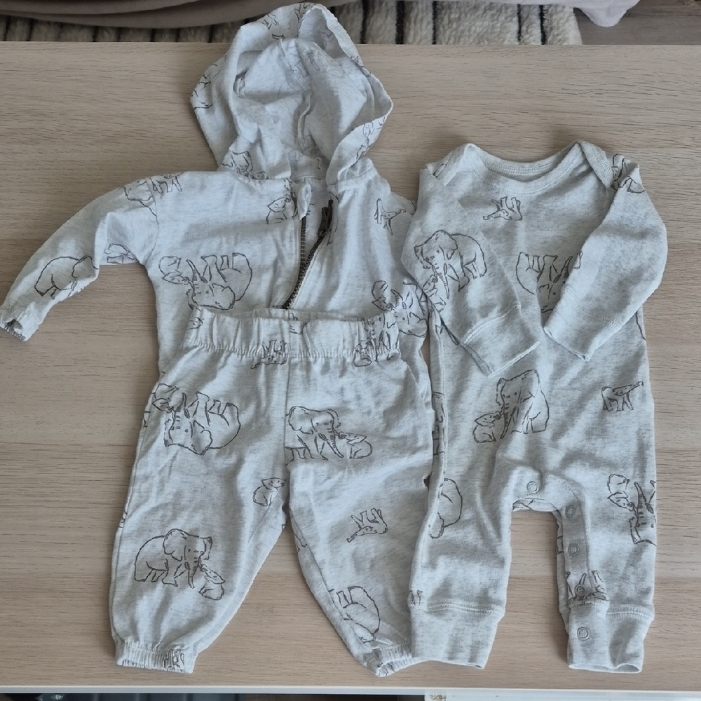 Carter's Gray Elephant Print 3-Piece Matching Set, 3-6  Months
